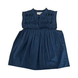 V. De. Vinster Birdy Blouse Size M Ocean Blue Cotton Ruffle Collar Sleeveless